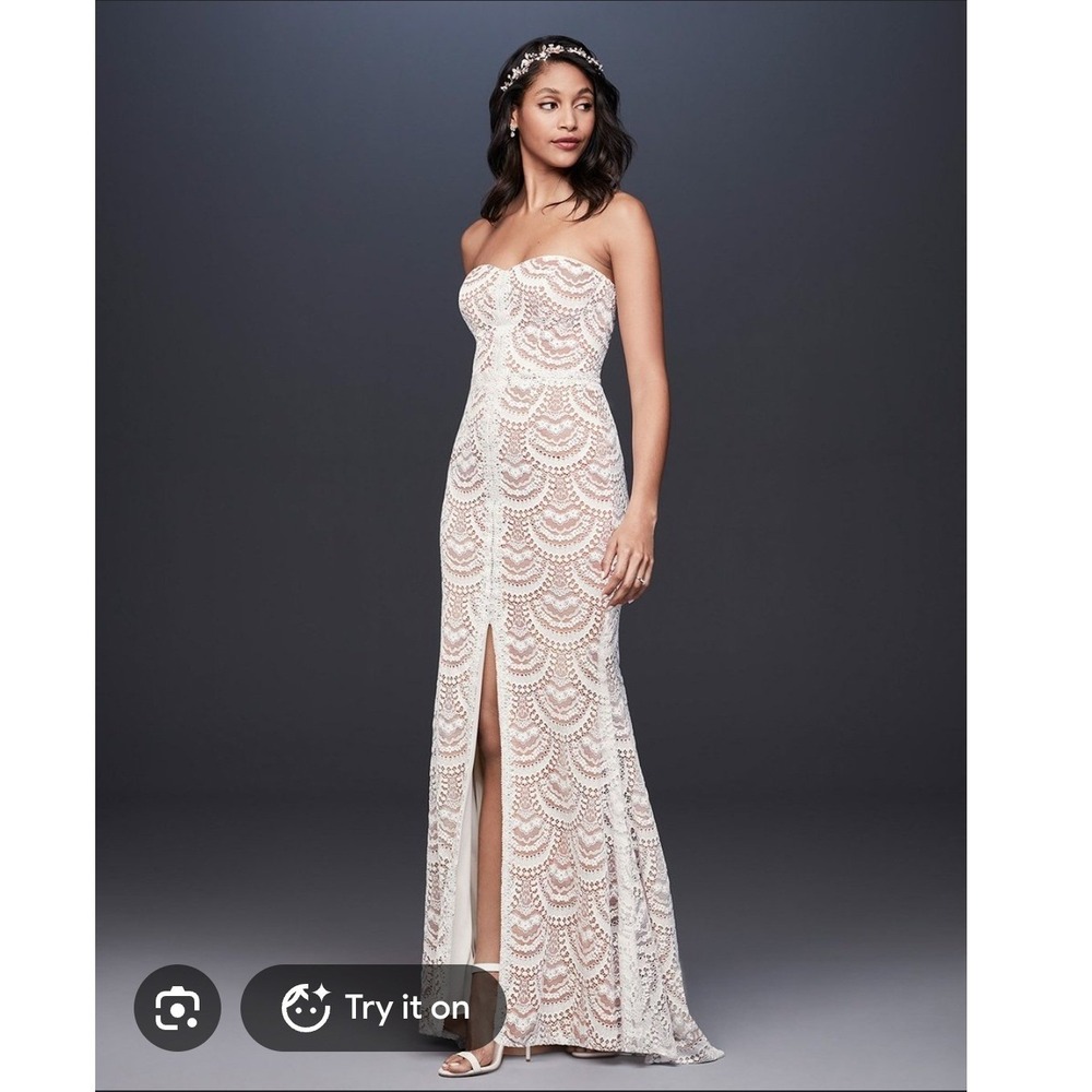 Galina Davids Bridal Ivory Nude Lace Split Front Wedding Dress Sz 4 Boho